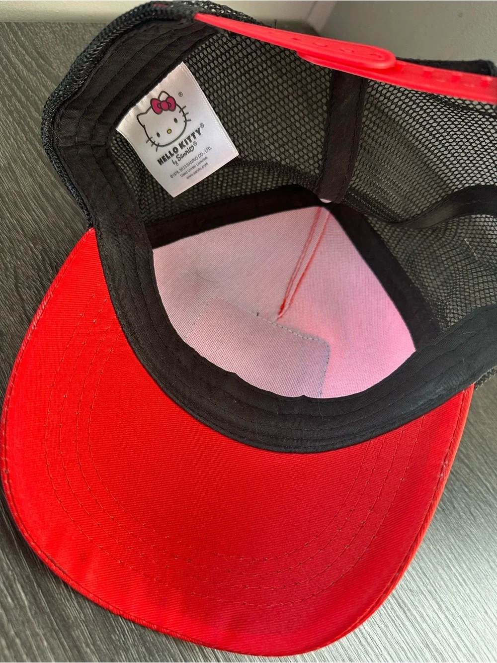 Hello Kitty Girls Red Black Mesh Trucker Snapback Hat Adjustable Sanrio Cap